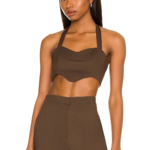 NBD Taraji Top in Cocoa Brown Halter Neck Back Tie Curved Corset Hem - Picture 1 of 14